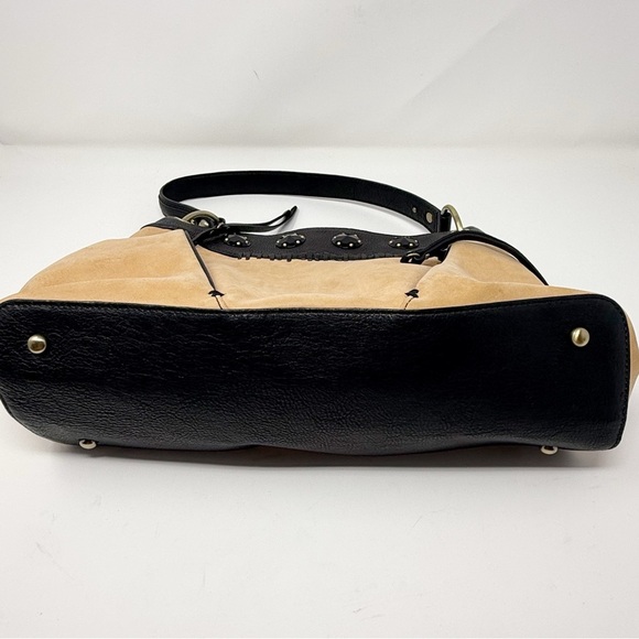 Tre Vero Leather Satchel Tan and Black Women's Handbag - Picture 4 of 16